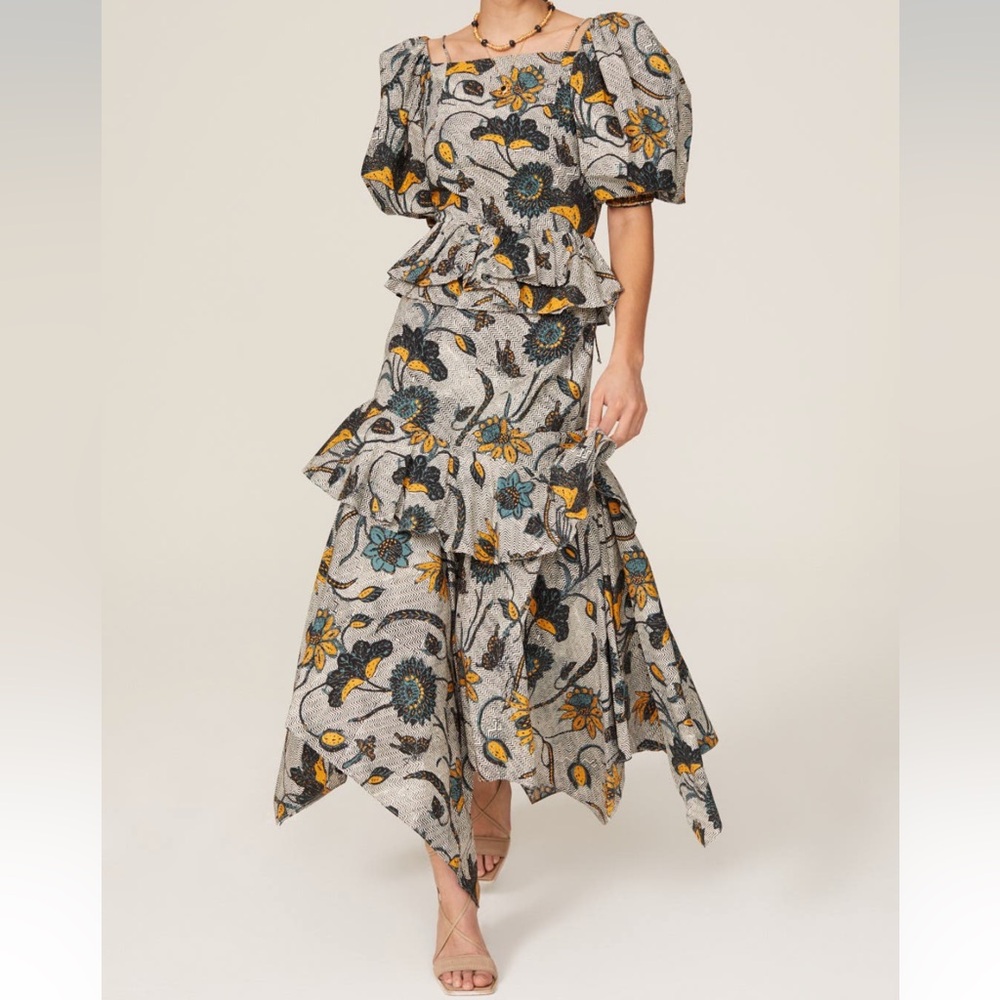 Ulla Johnson Gray Floral Midi Dress